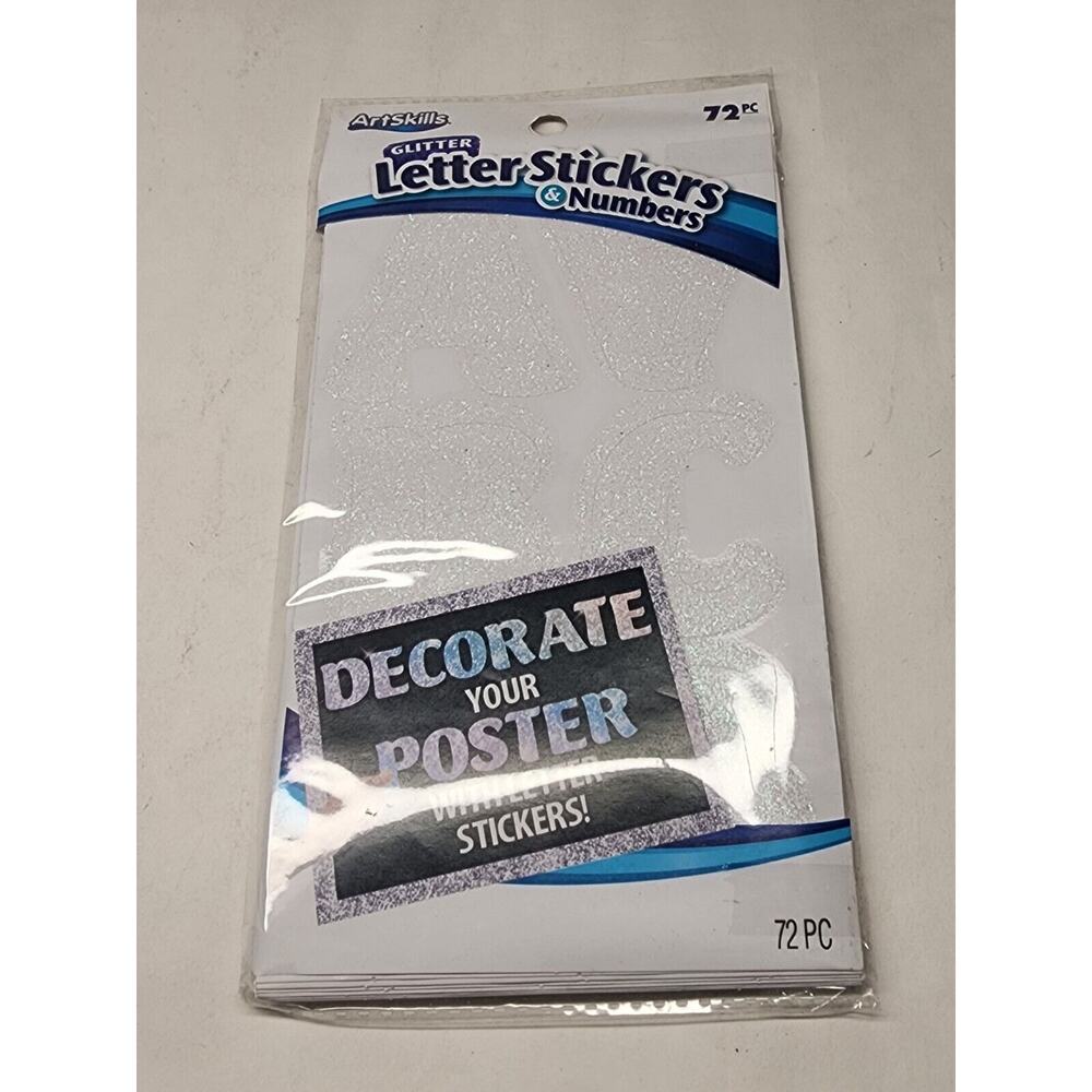 New - Art Skills 72 Pc. Letter Stickers & Numbers Color White
